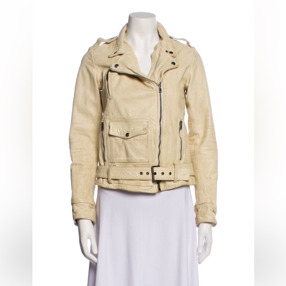 GOLDEN GOOSE Butter Yellow Leather Biker Jacket-women’s medium